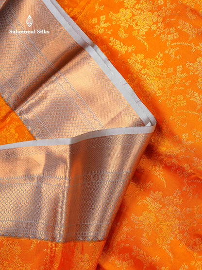 Bridal Semi Silk Saree -  Orange Colour Body With Contrast Grey Border