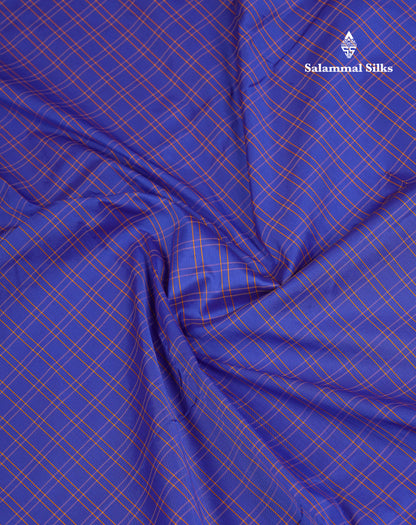 10 Yards Art Silk Saree Peacock Blue Checks with Traditional Border