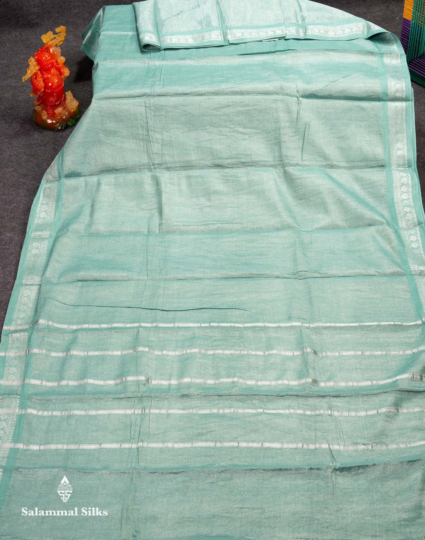 Stunning Pastel Violet Tissue Sungudi Cotton Saree With Small Traditional Silver Zari Border