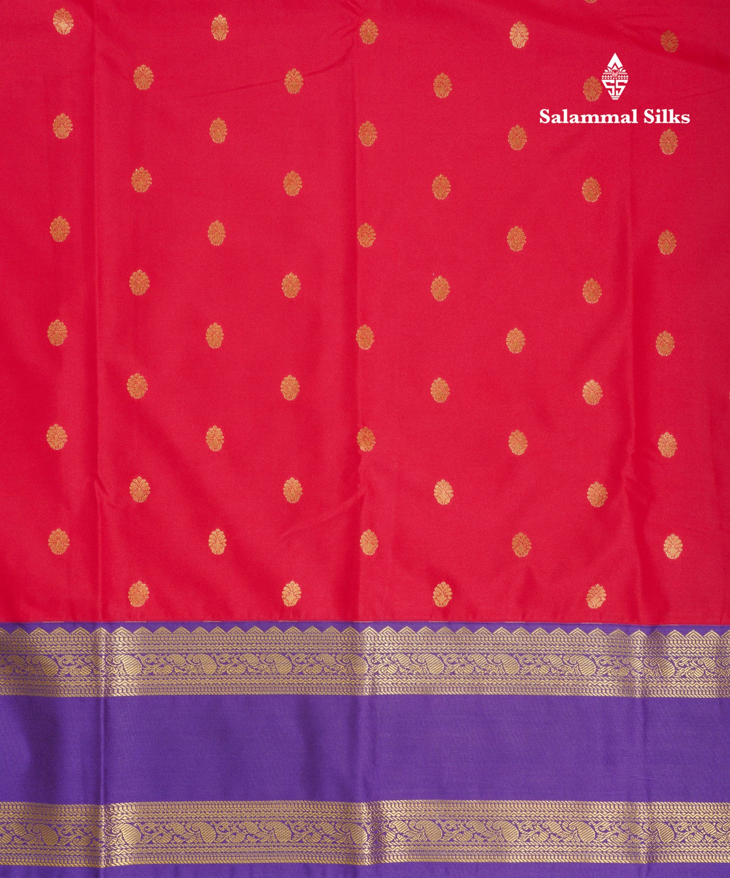 Red Semi Silk Saree With Contrast Purple Traditional Rettapet Border