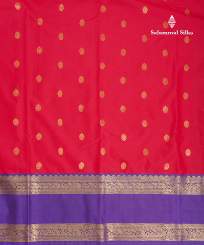 Red Semi Silk Saree With Contrast Purple Traditional Rettapet Border