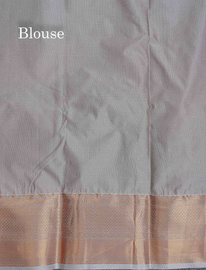 Bridal Semi Silk Saree -  Orange Colour Body With Contrast Grey Border