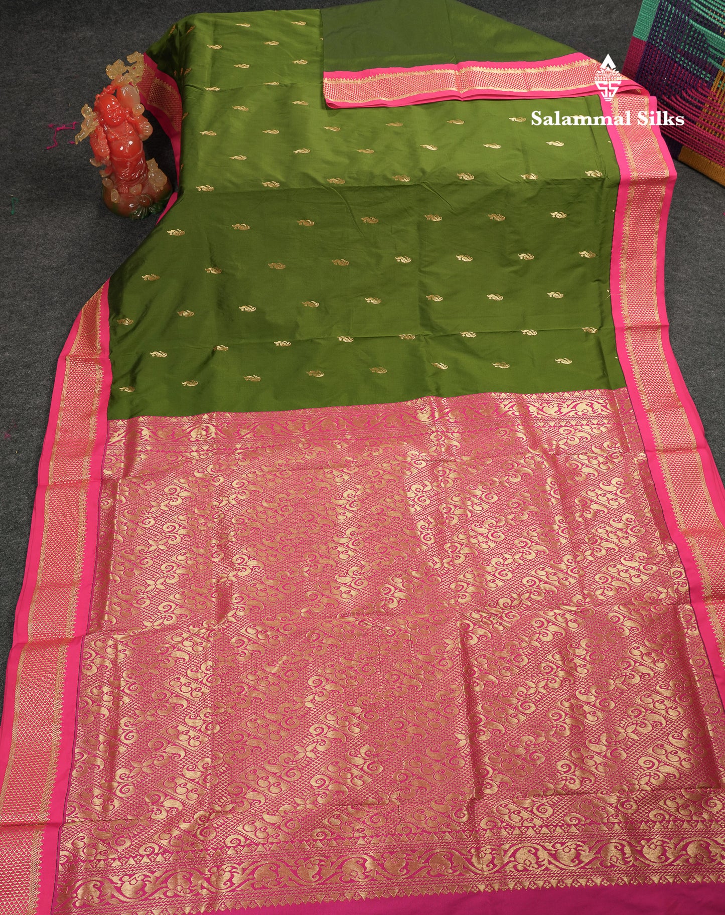 10 Yards Art Silk Saree Royal Blue with Contrast Pink Traditional Border