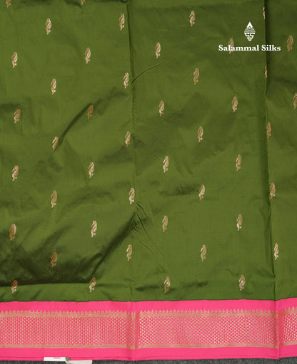 10 Yards Art Silk Saree Royal Blue with Contrast Pink Traditional Border