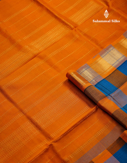 Beautiful Multicolour Paalum Pazham Checks Pure Silk Cotton Saree With Contrast Mustard Yellow Blouse