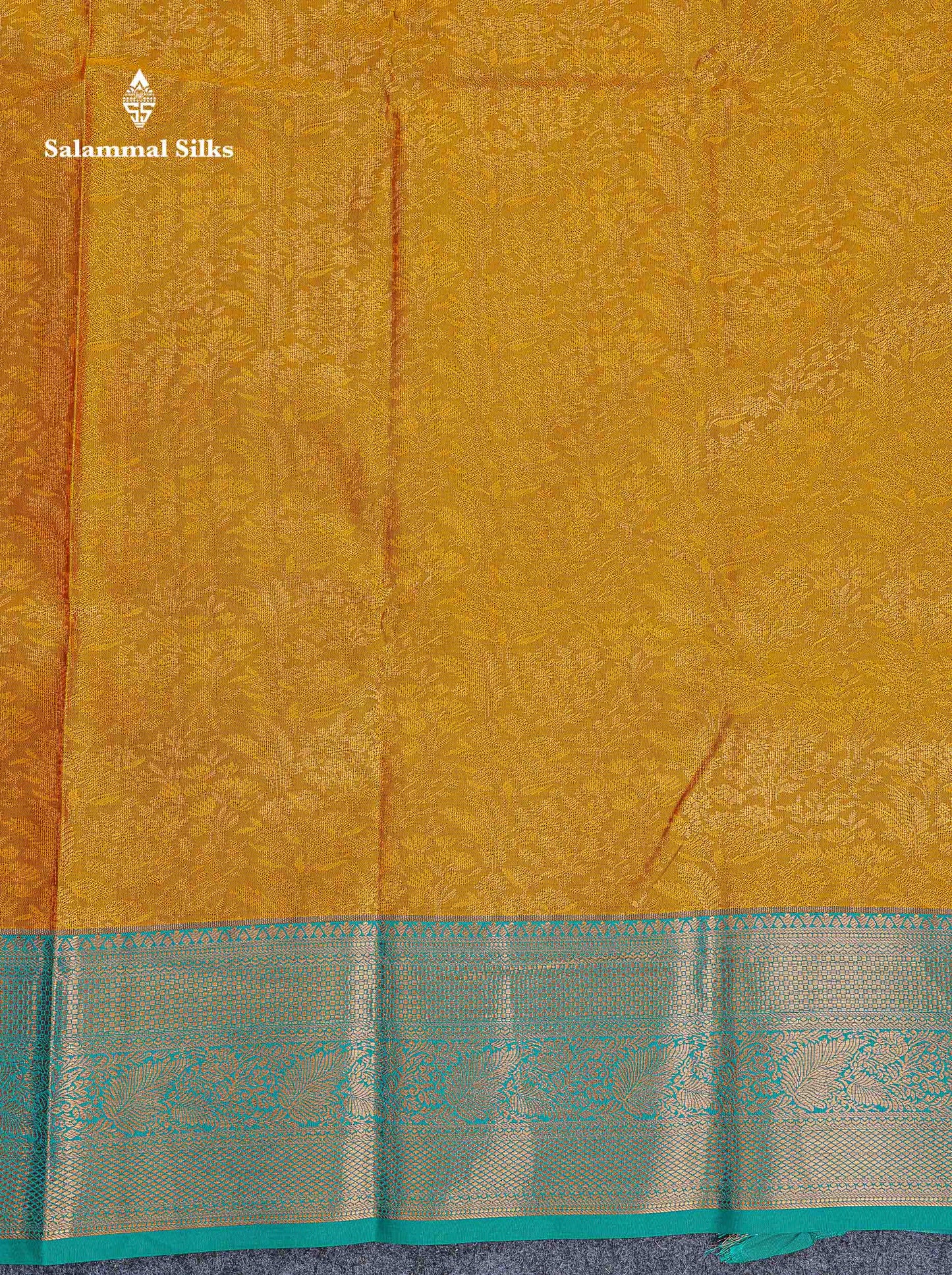 Bridal Semi Silk Saree -  Mustard Yellow Colour Body With Contrast Teal Green Border