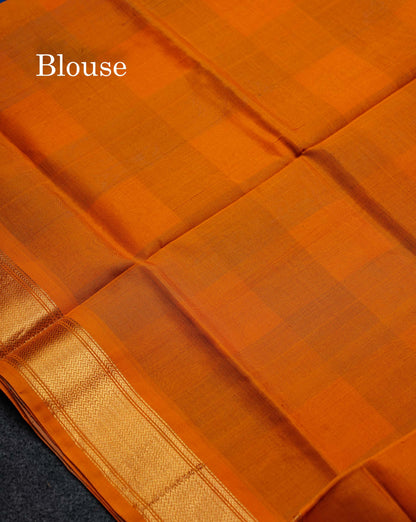 Beautiful Multicolour Paalum Pazham Checks Pure Silk Cotton Saree With Contrast Mustard Yellow Blouse