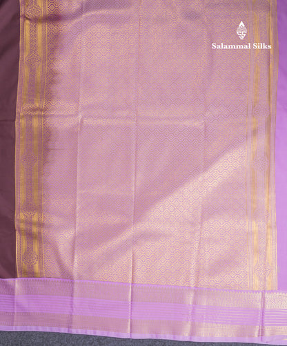 Dark Brown Semi Silk Saree With Contrast Lavender Double Border