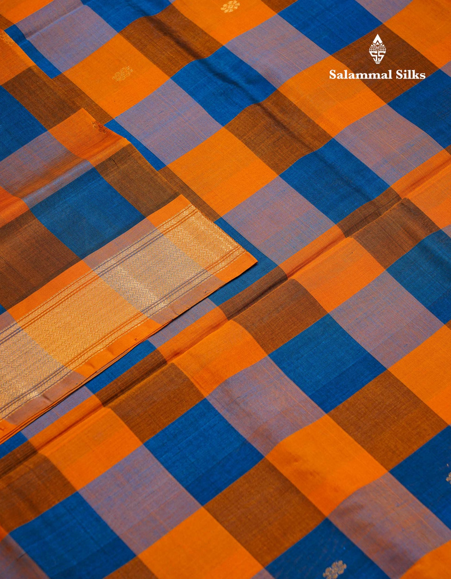 Beautiful Multicolour Paalum Pazham Checks Pure Silk Cotton Saree With Contrast Mustard Yellow Blouse