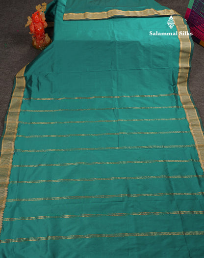 10.5 Yards Semi Silk Saree Peacock Blue Plain With Traditional Border