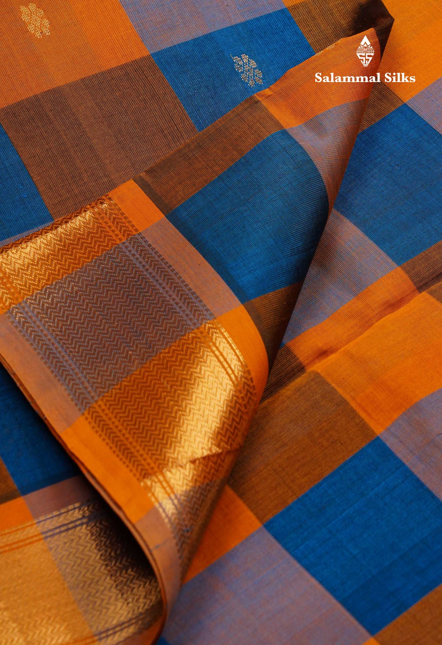Beautiful Multicolour Paalum Pazham Checks Pure Silk Cotton Saree With Contrast Mustard Yellow Blouse