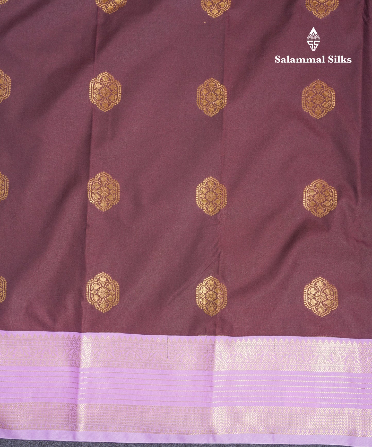 Dark Brown Semi Silk Saree With Contrast Lavender Double Border