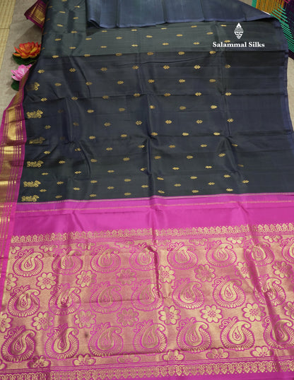 Navy Blue Pure Kanjivaram Silk Saree With One Side Traditional Border