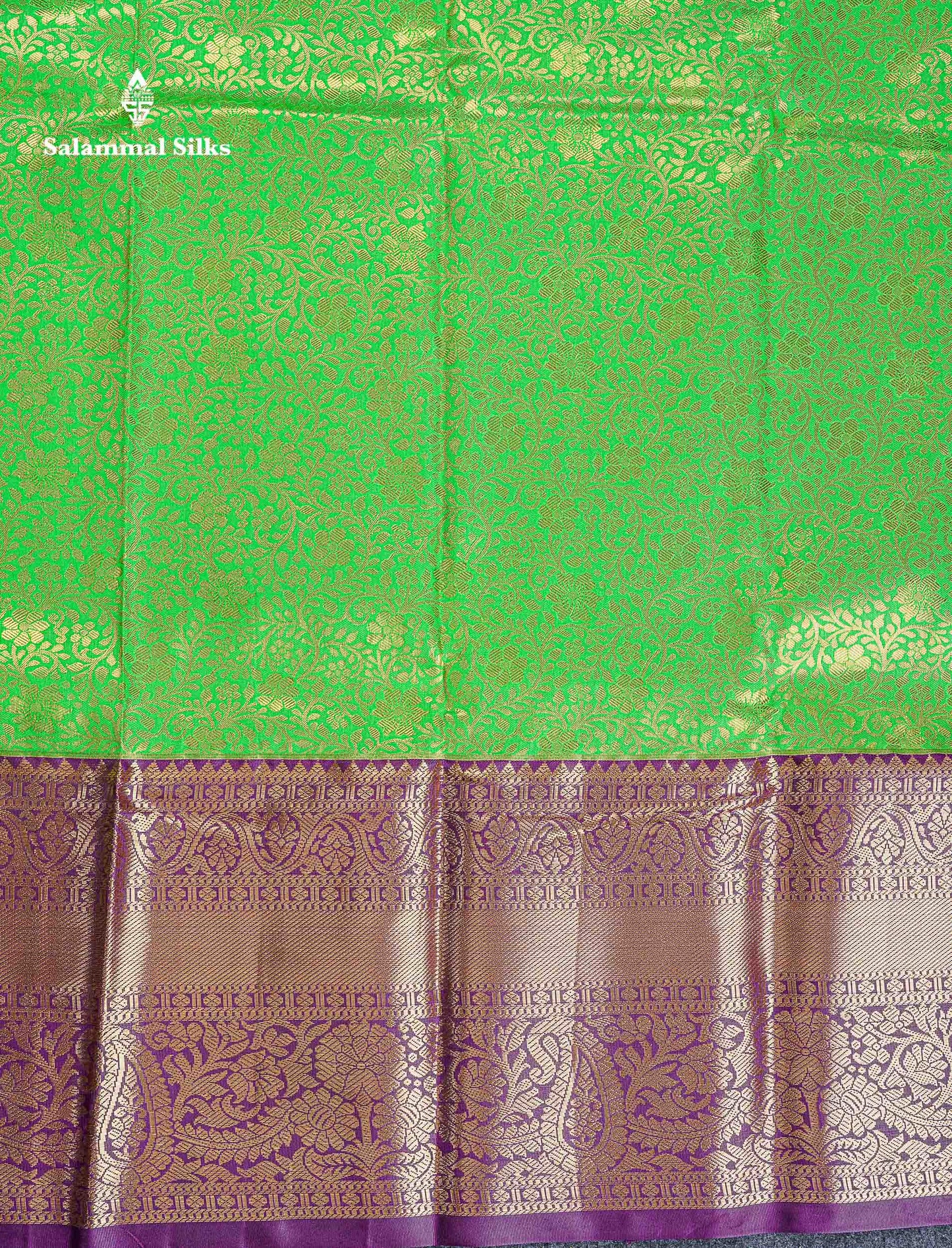 Bridal Semi Silk Saree -  Green Colour Body With Contrast Dark Purple Traditional Evening Morning Border