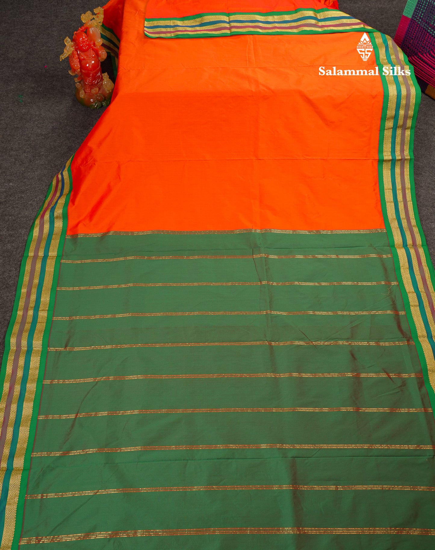 10.5 Yards Semi Silk Saree Green With Contrast Pink Traditional Border