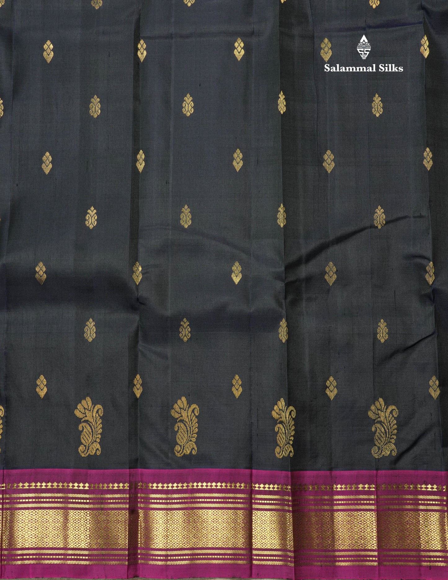 Navy Blue Pure Kanjivaram Silk Saree With One Side Traditional Border