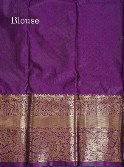 Bridal Semi Silk Saree -  Green Colour Body With Contrast Dark Purple Traditional Evening Morning Border