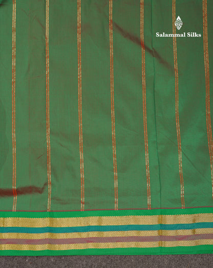 10.5 Yards Semi Silk Saree Green With Contrast Pink Traditional Border