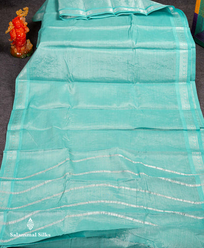 Stunning Pastel Violet Tissue Sungudi Cotton Saree With Small Traditional Silver Zari Border