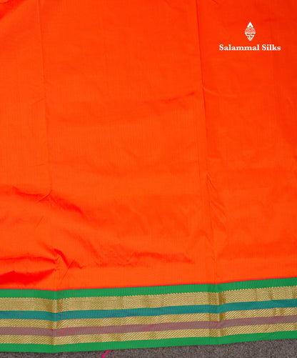 10.5 Yards Semi Silk Saree Green With Contrast Pink Traditional Border
