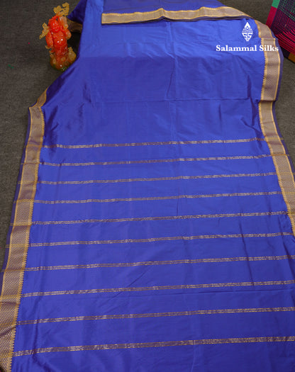 10.5 Yards Semi Silk Saree Royal Blue Plain With Traditional Border