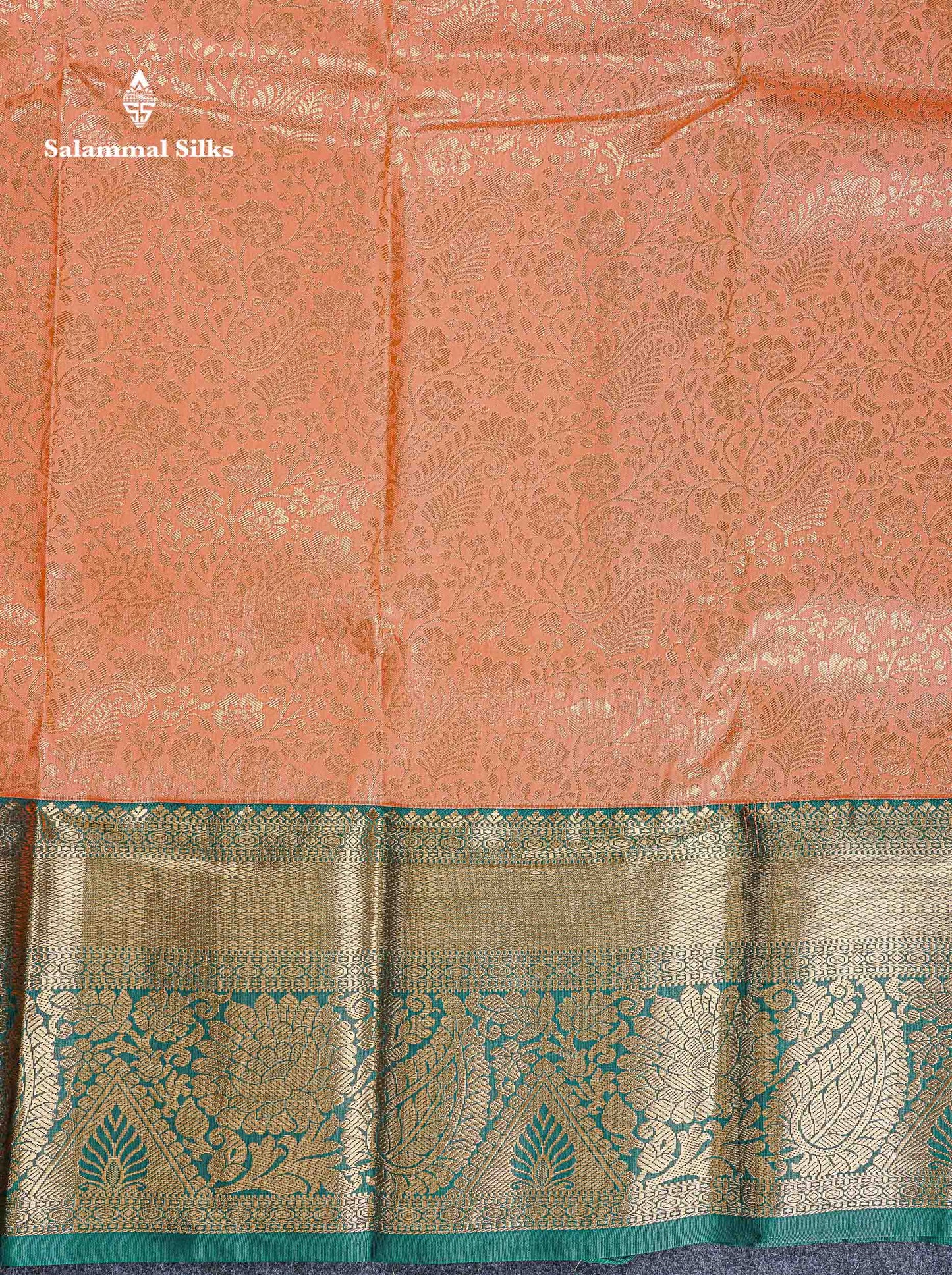 Bridal Semi Silk Saree -  Light Orange Colour Body With Contrast Bottle Green Evening Morning Borderr