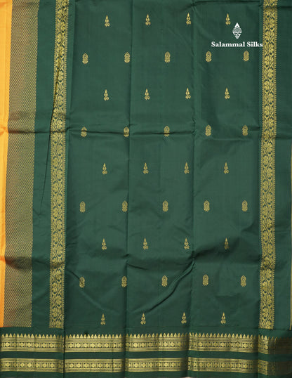 Yellow Pure Mix Saree With One Side Traditional Temple Bottle Green Border