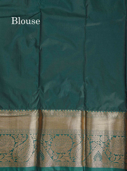 Bridal Semi Silk Saree -  Light Orange Colour Body With Contrast Bottle Green Evening Morning Borderr