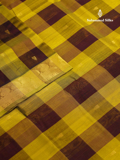 Beautiful Paalum Pazham Checks Pure Silk Cotton Saree With Contrast Manthulir Green Blouse
