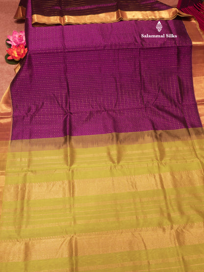 Lakshadeepam Violet Colour Pure Silk Cotton Saree With Contrast Parrot Green Border
