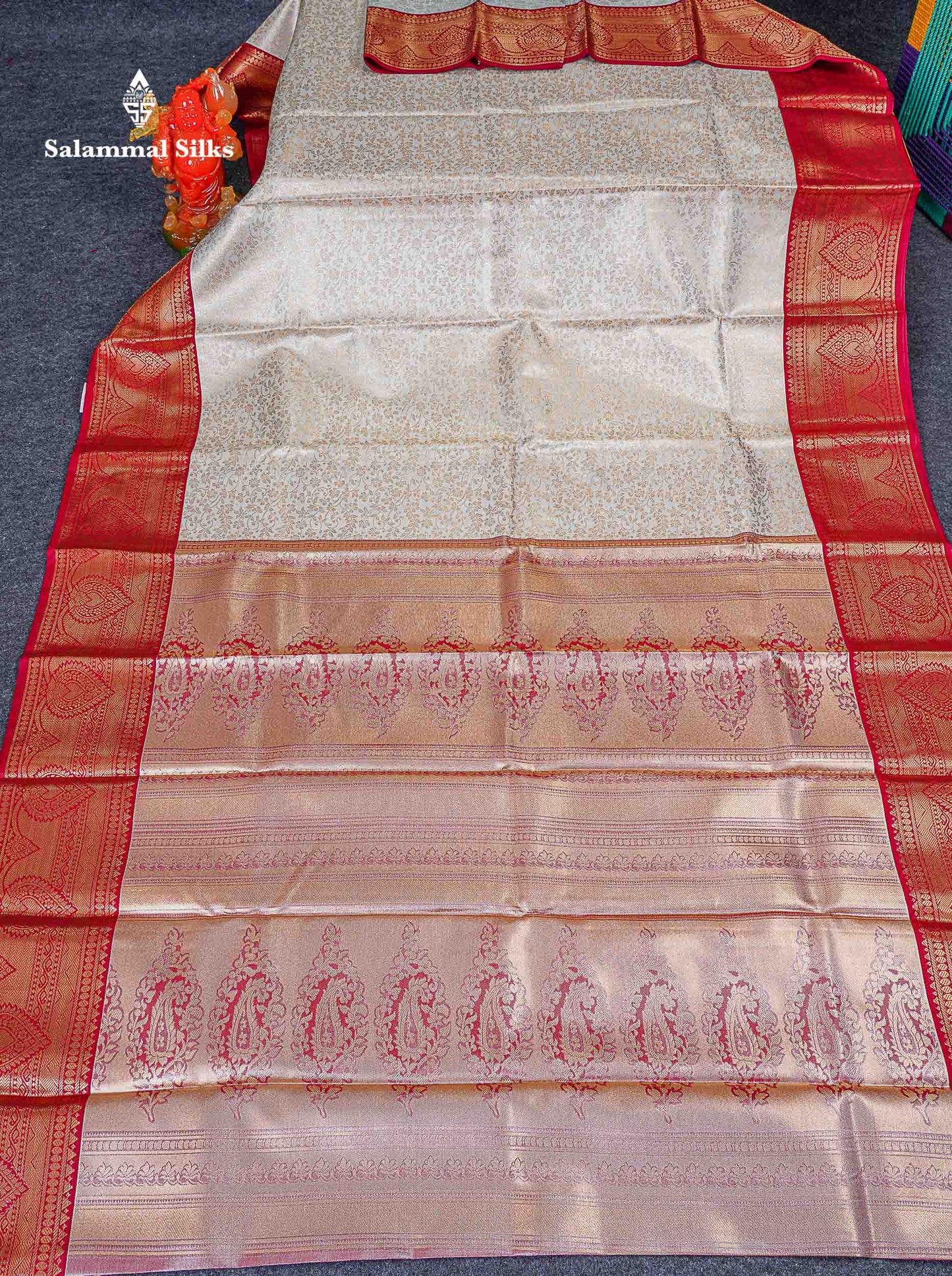 Bridal Semi Silk Saree -  Half White Colour Body With Contrast Red Traditional Border