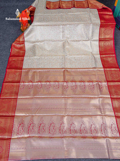 Bridal Semi Silk Saree -  Half White Colour Body With Contrast Red Traditional Border