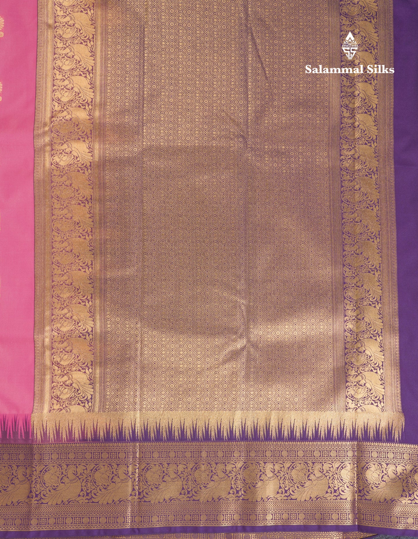 Light Pink Semi Silk Saree With Contrast Dark Purple Traditional Temple Border