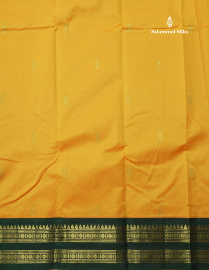 Yellow Pure Mix Saree With One Side Traditional Temple Bottle Green Border