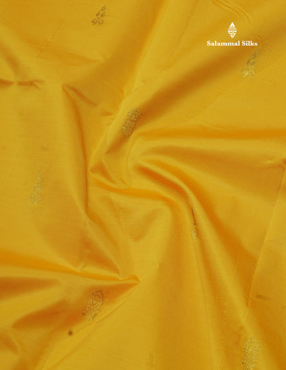 Yellow Pure Mix Saree With One Side Traditional Temple Bottle Green Border