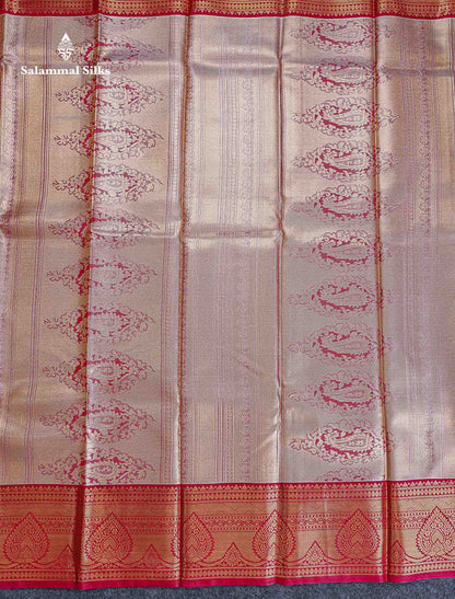 Bridal Semi Silk Saree -  Half White Colour Body With Contrast Red Traditional Border