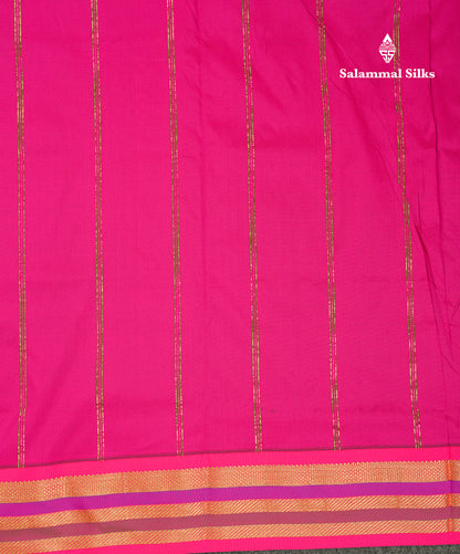 10.5 Yards Semi Silk Saree Green With Contrast Pink Traditional Border