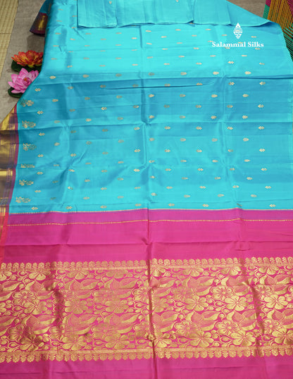 Light Green Pure Kanjivaram Silk Saree With One Side Traditional Border