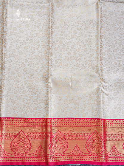 Bridal Semi Silk Saree -  Half White Colour Body With Contrast Red Traditional Border