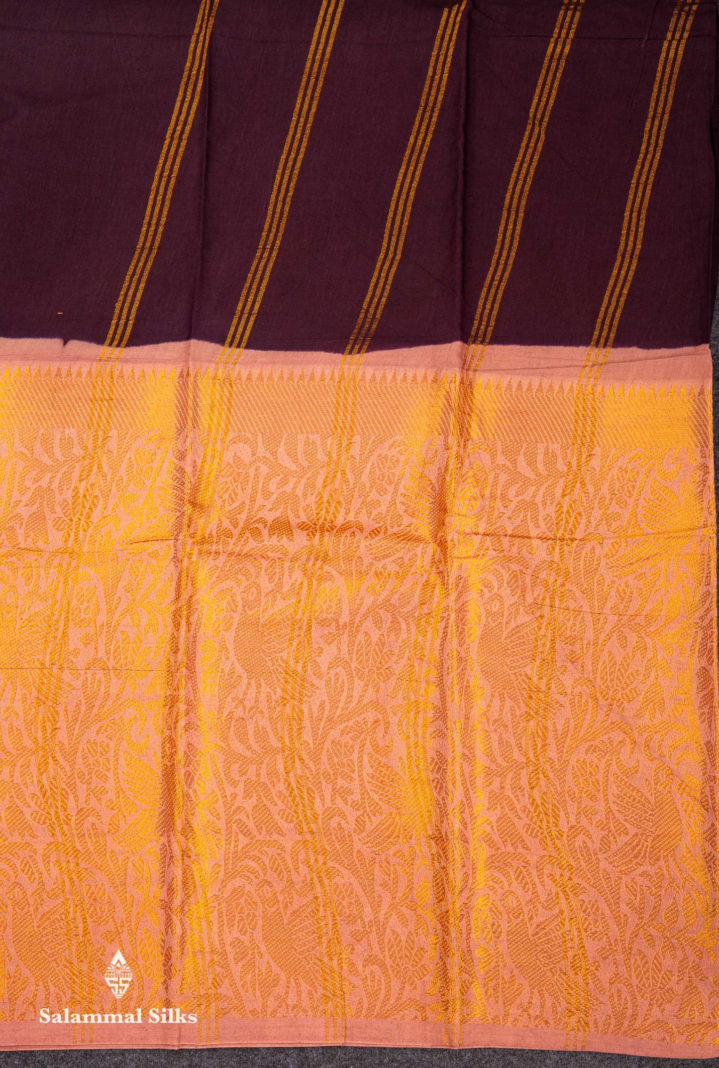 Beautiful Dark Brown Plain Sungudi Cotton Saree With Contrast Light Chocolate Long Border