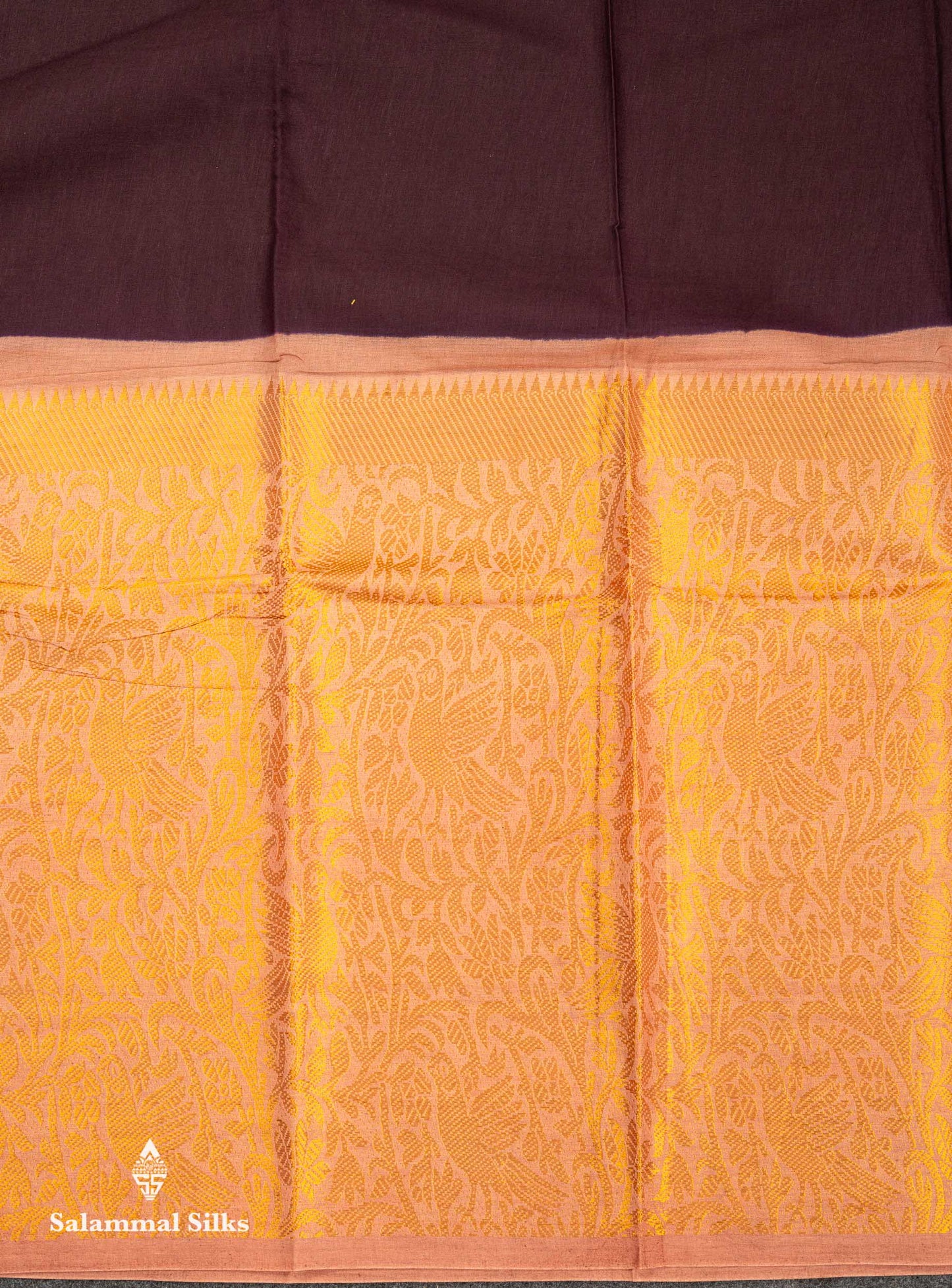 Beautiful Dark Brown Plain Sungudi Cotton Saree With Contrast Light Chocolate Long Border