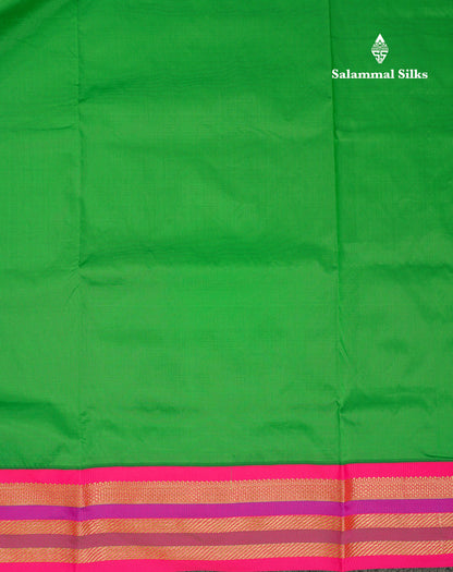 10.5 Yards Semi Silk Saree Green With Contrast Pink Traditional Border