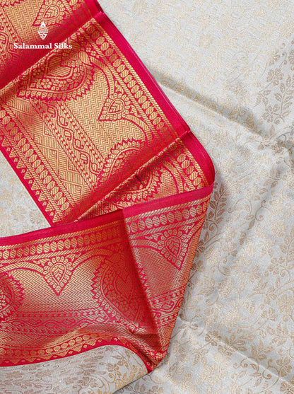 Bridal Semi Silk Saree -  Half White Colour Body With Contrast Red Traditional Border