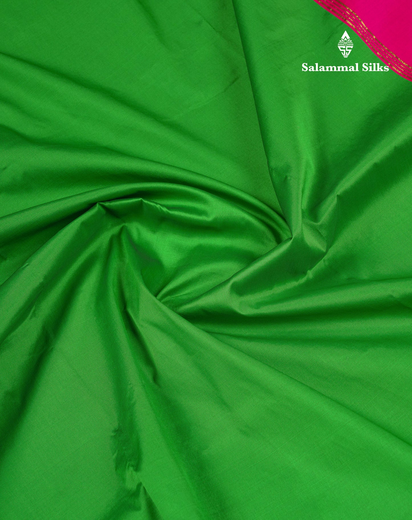 10.5 Yards Semi Silk Saree Green With Contrast Pink Traditional Border
