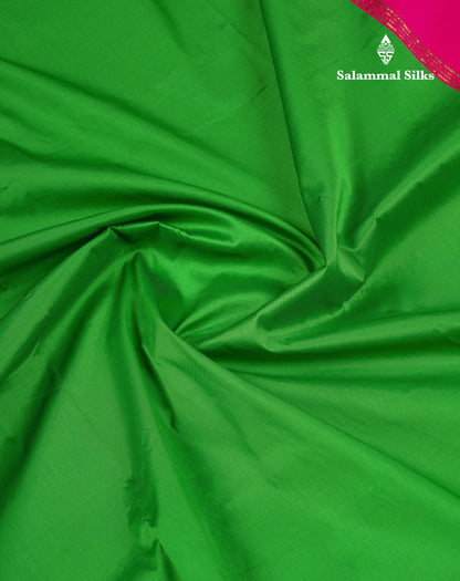 10.5 Yards Semi Silk Saree Green With Contrast Pink Traditional Border