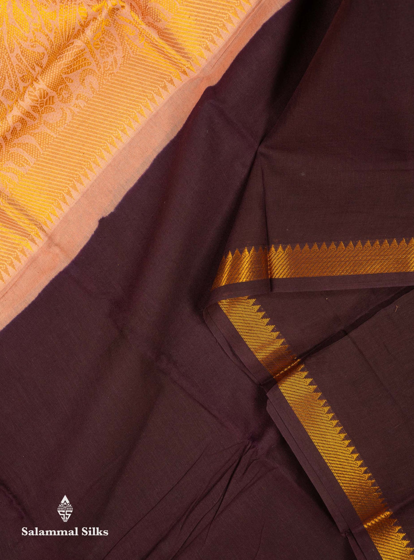 Beautiful Dark Brown Plain Sungudi Cotton Saree With Contrast Light Chocolate Long Border