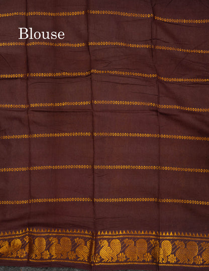 Beautiful Dark Brown Plain Sungudi Cotton Saree With Contrast Light Chocolate Long Border
