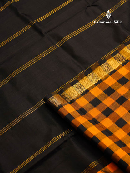 Beautiful Paalum Pazham Checks Pure Silk Cotton Saree With Contrast Black Blouse