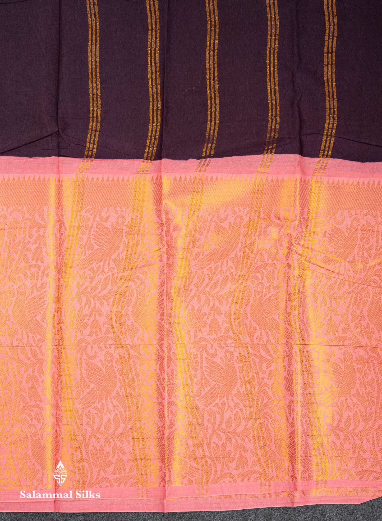 Beautiful Dark Brown Plain Sungudi Cotton Saree With Contrast Light Chocolate Long Border