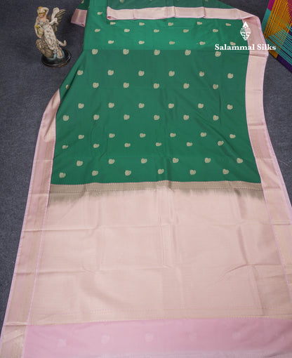 Bottle Green Semi Silk Saree With Contrast Baby Pink Small Border